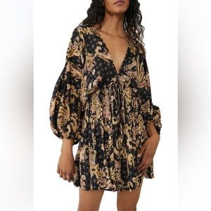 Free People Printed Arzel Deep V-Neck Dress
